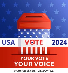 Election 2024 banner with ballot box. Political campaign social media post template. USA vote.