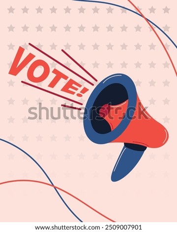 Election 2024 poster. Vote poster in flat style. Element of elections. Democracy vote concept. Loudspeaker, megaphone, bullhorn icon. Flat vector illustration.