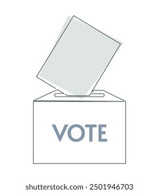 Election 2024. Vote 2024. Paper ballot being put into ballot box. Democracy and freedom speech. Referendum event. Vote, expression opinion. One single continuous line. Simple doodle illustration.