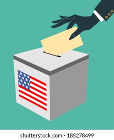 Election in america: ballot box with voicing paper