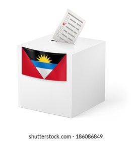 Election in Antigua and Barbuda	: ballot box with voting paper on white background