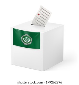 Election in Arab League: ballot box with voting paper on white background