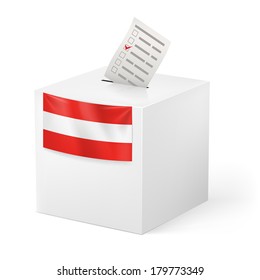 Election in Austria: ballot box with voting paper on white background
