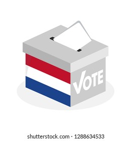 Election ballot box with a combination of Dutch national flags.