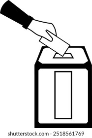 Election ballot box and hand monochrome illustration