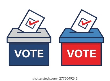 Election ballot box icon set in a flat color style, including democracy, civic duty, polling station, ballot, and choice.