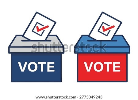 Election ballot box icon set in a flat color style, including democracy, civic duty, polling station, ballot, and choice.