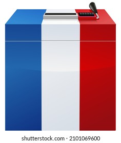 Election ballot box with its slit and its vote counter in the colors of the French flag