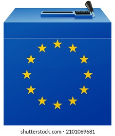 Election ballot box with its slit and its vote counter in the colors of the European flag