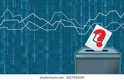 election ballot boxes with question mark and data poll graph lines for poll tracker concept background