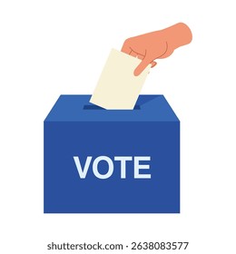 Election ballot icon. Illustration of an election with ballots being placed in a blue ballot box.