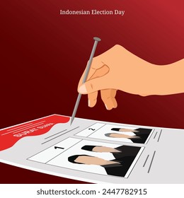 Election ballot paper, and the hand that votes, vector illustration of the Indonesian election