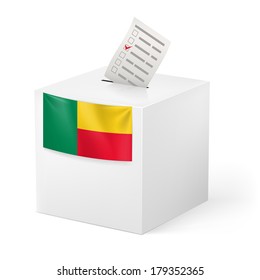 Election in Benin: ballot box with voting paper on white background
