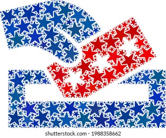 Election box composition of stars in variable sizes and color tints. Election box illustration uses American official blue and red colors of Democratic and Republican political parties,