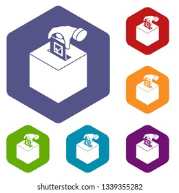 Election box icons vector colorful hexahedron set collection isolated on white