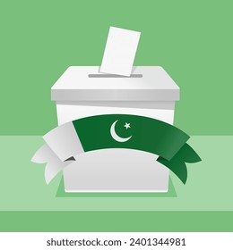 Election Box with Vote Paper and Pakistan Flag for Pakistani General Election