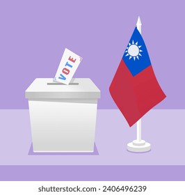 Election Box with Vote Paper and The Republic of China or Taiwan Table Flag for Presidential Election