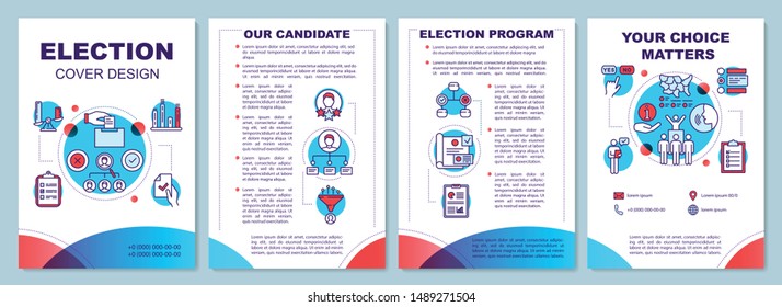 Election brochure template layout. Candidate and voting program. Flyer, booklet, leaflet print design, linear illustrations. Vector page layouts for magazines, annual reports, advertising posters