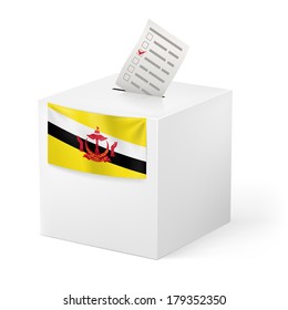 Election in Brunei: ballot box with voting paper on white background