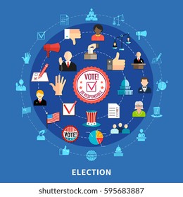 Election campaign circular set with isoleted icons on blue background flat vector illustration