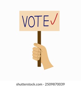 Election campaign illustration. Vote 2024 USA. Hand with sign. Politics concept vector design.