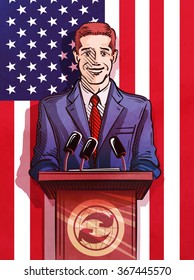  election campaign. interview or presentation. vector illustration