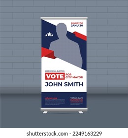 Election campaign rollup template of political election voting publicity banner design vector layout	