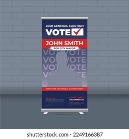 Election campaign rollup template of political election voting publicity banner design vector layout	