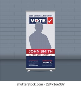 Election campaign rollup template of political election voting publicity banner design vector layout	