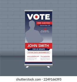 Election campaign rollup template of political election voting publicity banner design vector layout	