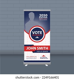 Election campaign rollup template of political election voting publicity banner design vector layout	