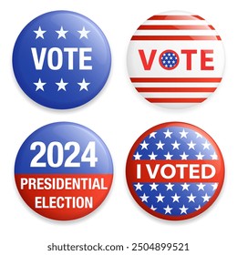 Election campaign USA 2024 badge. Vote design element set isolated on white.