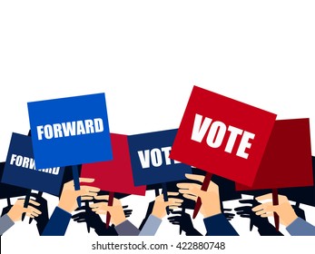 Election campaign, voters support, people with placards. Vector.