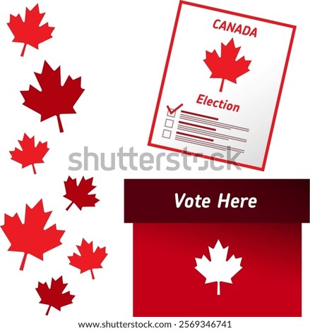 Election in Canada, election, voting, bulletin, candidates, resignation, Canada maple leaves, vote box, in red colors