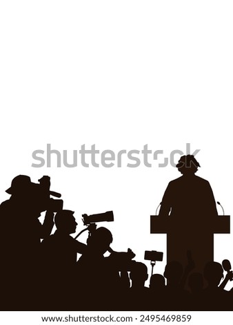 Election. Candidate with election program and reporters, cameramen. Silhouette of people. Vector illustration
