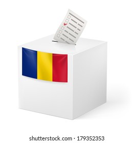 Election in Chad: ballot box with voting paper on white background