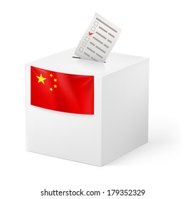 Election in China: ballot box with voting paper on white background