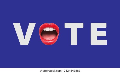 Election concept design with word Vote  and open mouth. Concept of voting.  Modern minimal style for poster, banner and background. Vector illustration