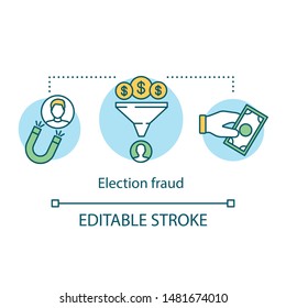 Election concept icon. Election fraud idea thin line illustration. Corruption in politics. Crowdfunding and sponsorship. Political campaign financing. Vector isolated outline drawing. Editable stroke