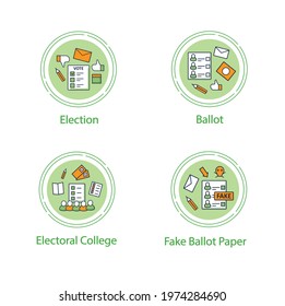 Election concept line icons set.Ballot, fake paper, electoral college, election. Choice, vote concept. Democracy. Parliamentary elections.Vector isolated conception metaphor illustrations