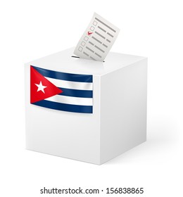 Election in Cuba: ballot box with voicing paper isolated on white background.