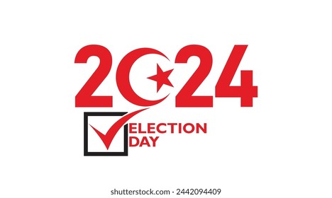 "Election Day 2024" vector design with a tick in the Box with star and crescent. Turkiye Election 2024 voting Concept on a white background. Ideal for use in campaign posters and banners.  EPS Format.