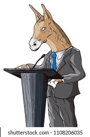 Election Day in America with Donkey want to speech in Cartoon Style, Vector Illustration