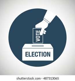 Election day concept icon. Hand putting voting paper in the ballot box. Vector illustration. 