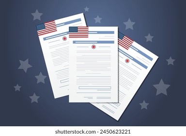 election day concept voter paper ballots with usa flag horizontal