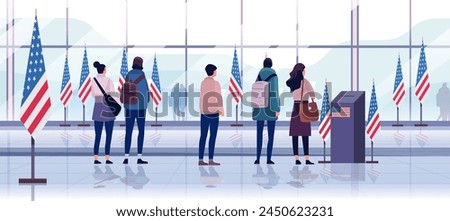 election day concept voters casting ballots at polling place during voting people holding paper ballots horizontal
