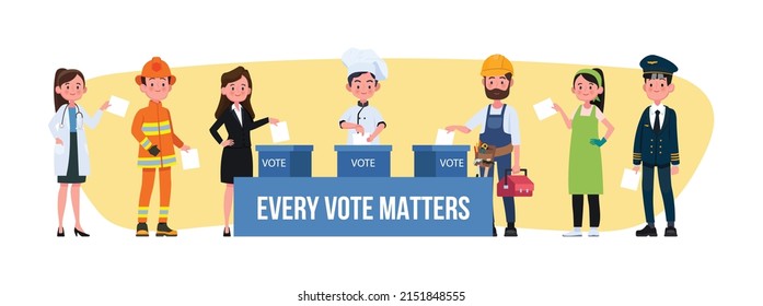Election Day, Different Occupations Vote at the polling place people putting paper ballot in box