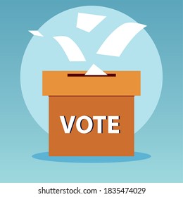 election day, falling ballots in cardboard box vector illustration