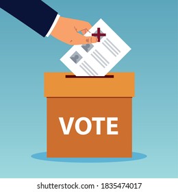 election day, hand pushing ballot in box vector illustration