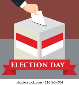 Election day in Indonesia with red white flags in vote ballot. envelope above vote ballot. vector illustration